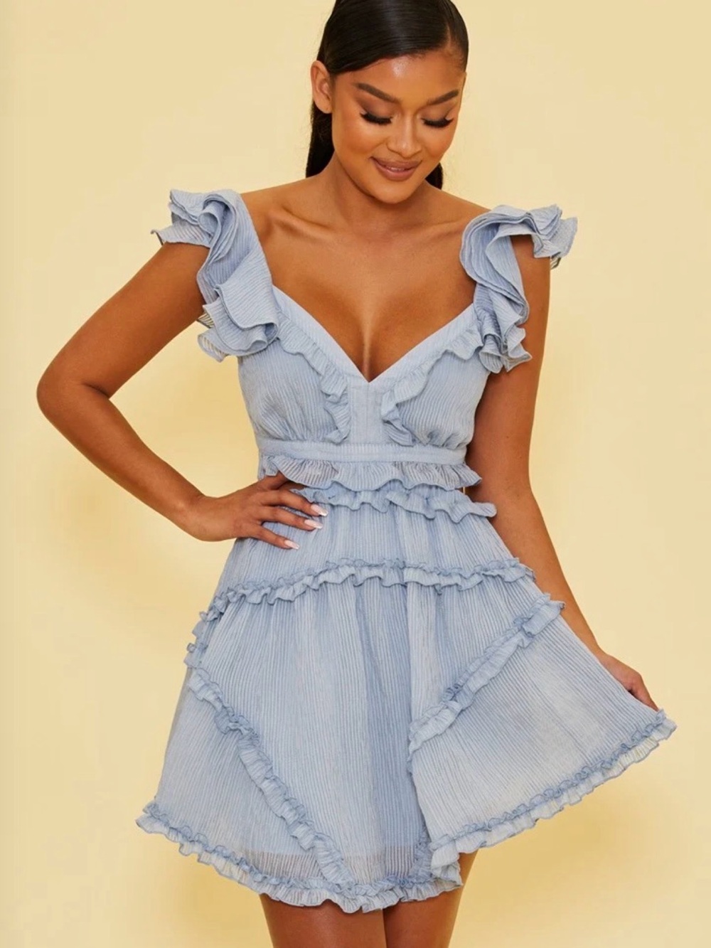 Luxxel Light Blue Ruffle Mini Dress - Women